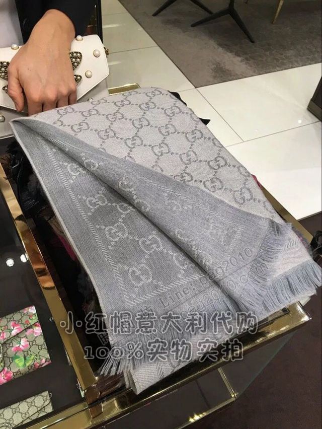 GUCCI圍巾 頂級絲羊毛 經典花色和字母圖案 古馳山羊絨GG大提花長圍巾  llwj6677